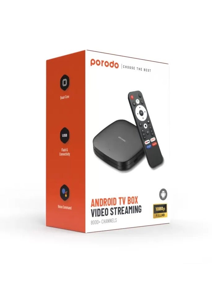 porodo Android TV Box Video Streaming 1080 Full HD / 2GB RAM / 8GB ROM / Support 4K /  Voice Command / USB Flash & Connectivity - Black - Image 4