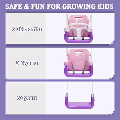 JWPEHOE Toddler Swing with Soft Cushion Foldable Indoor Outdoor Baby Swing Easy to Install Store for Backyard Play Pink - Image 5