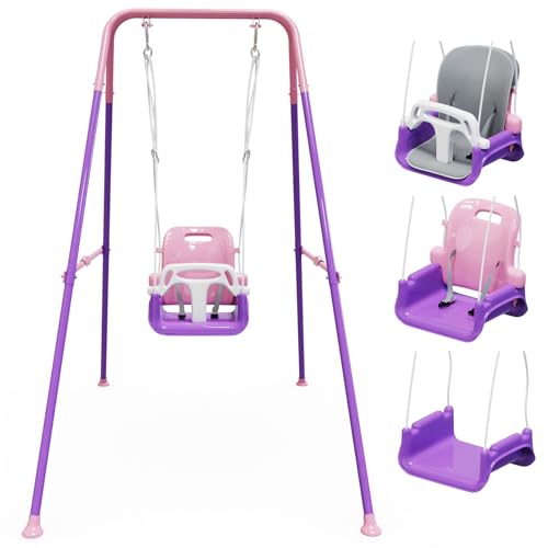 JWPEHOE Toddler Swing with Soft Cushion Foldable Indoor Outdoor Baby Swing Easy to Install Store for Backyard Play Pink - Image 1