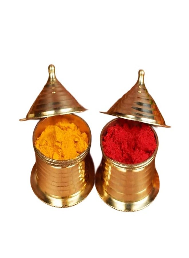 DecorDazz Brass Haldi Kumkum Container - Set of 2 - Image 1