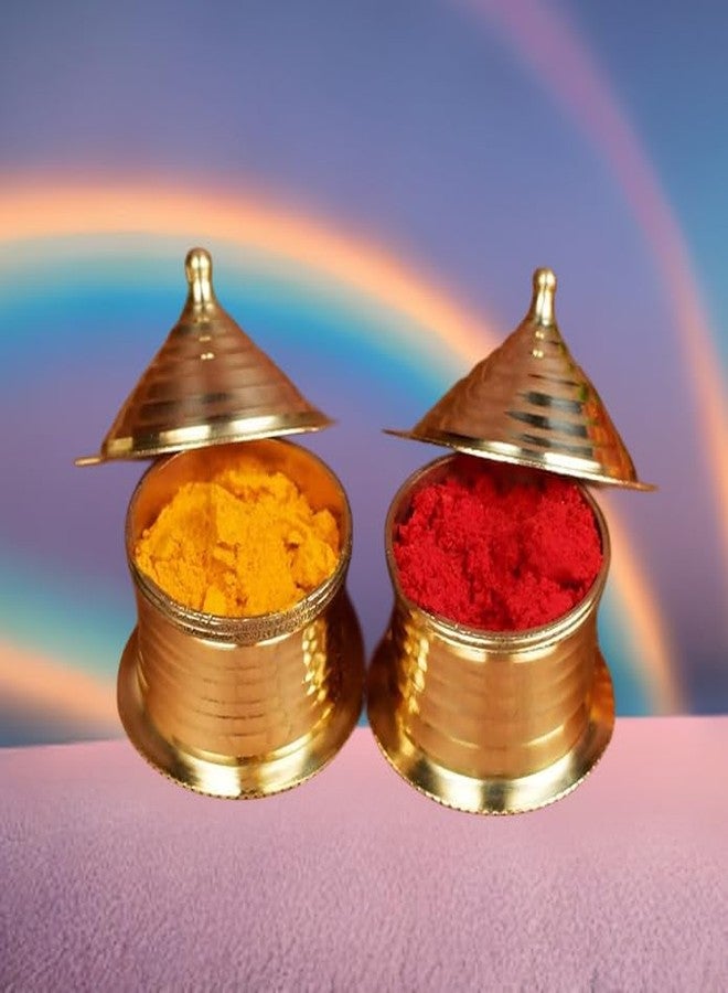 DecorDazz Brass Haldi Kumkum Container - Set of 2 - Image 3