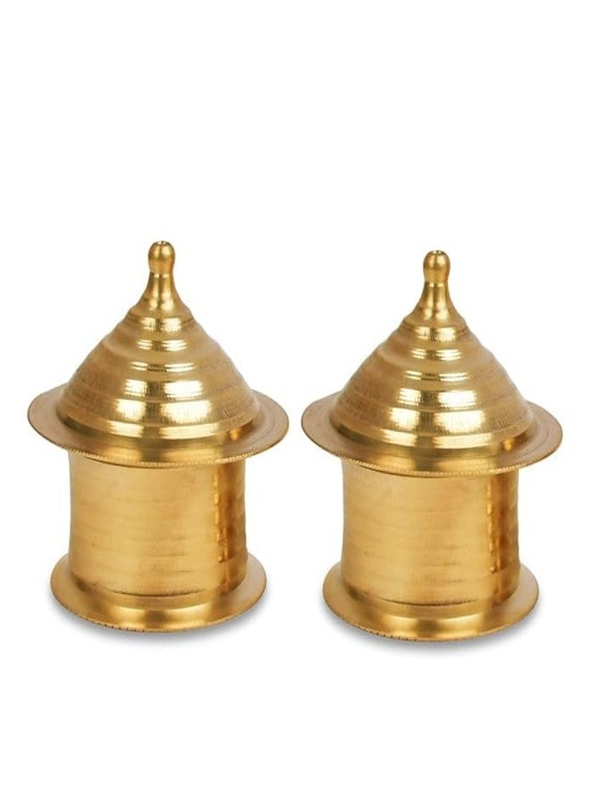 DecorDazz Brass Haldi Kumkum Container - Set of 2 - Image 2