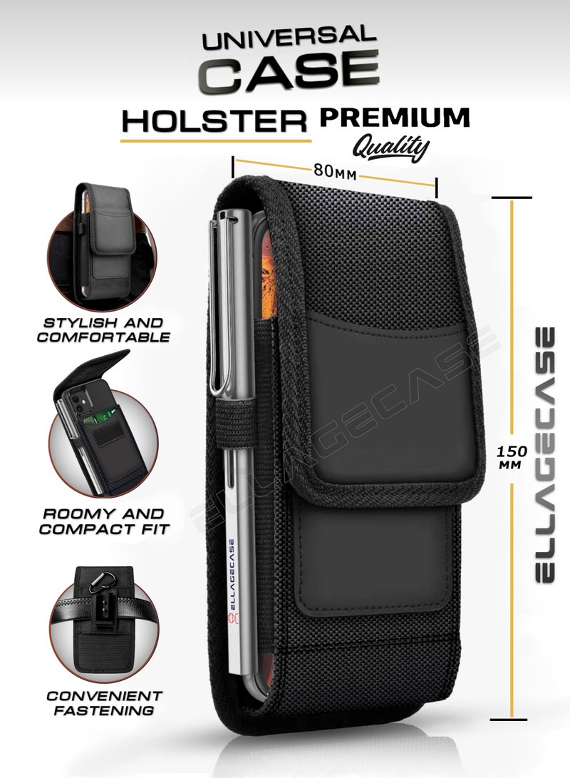 ELLAGECASE حافظة عمودية عالمية (حجم L) - جودة ممتازة، أنيقة ومريحة، ملائمة مدمجة ولكن فسيحة، إغلاق مريح، فتحة بطاقة مع حماية رقمية - Image 1