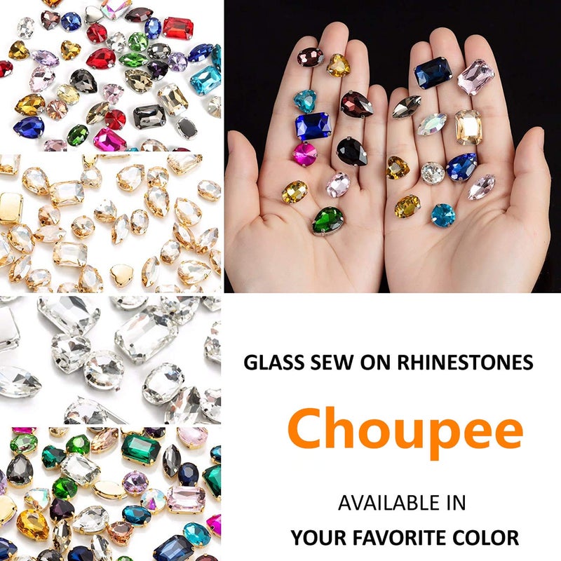 Choupee 48PCS Mixed Shapes Flatback Sew On Glass Rhinestone Sewing Claw Rhinestone for Craft, Clothes, Garments, Dress, Earring, Belt and Shoes (Silver Claw) - Image 4