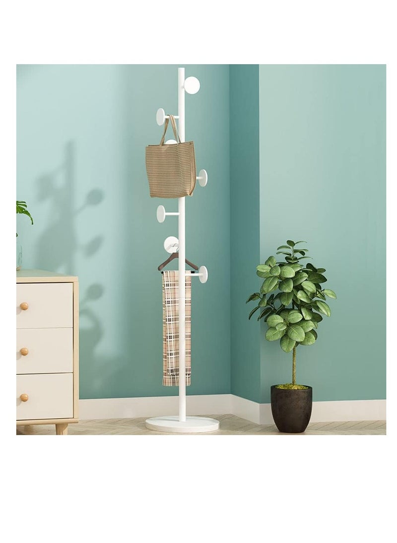 Freestanding Coat Rack Multifunction Entryway Organizer Metal Tree Stand Rack Hanger For Clothes Scarves Backpacks Umbrellas Bags Hats Round - White  - Image 1