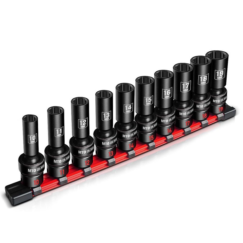 MTO 10-Piece 3/8-Inch Drive Deep Universal Impact Socket Set, Metric (10-19mm) Swivel Socket Set with Embossed and Painted Marking, 6-Point Design CR-MO Steel - Image 1