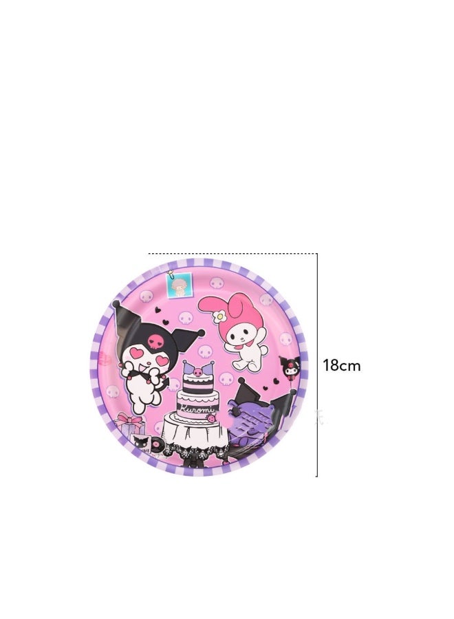 91 PCS Birthday Party Plates - Kuromi Themed Party Decoration Set, suitable for children. Birthday party supplies include birthday tablecloths, triangular flags, plates, napkins, paper cups, knives and forks, spoons for parties, and baby showers - Image 2