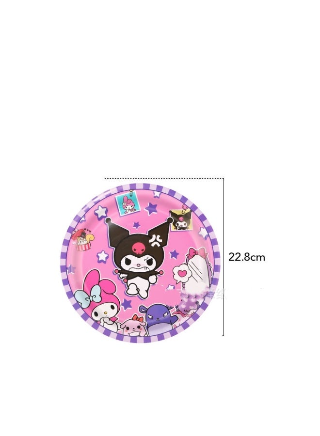 91 PCS Birthday Party Plates - Kuromi Themed Party Decoration Set, suitable for children. Birthday party supplies include birthday tablecloths, triangular flags, plates, napkins, paper cups, knives and forks, spoons for parties, and baby showers - Image 3