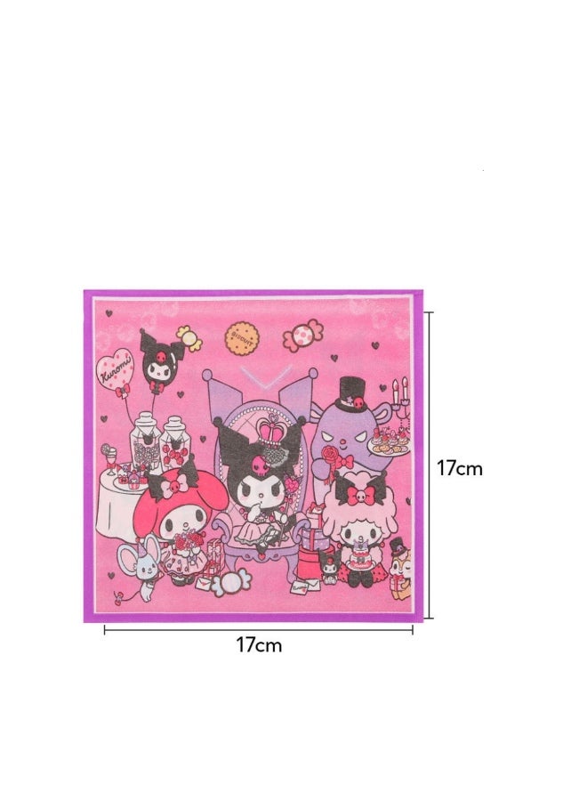 91 PCS Birthday Party Plates - Kuromi Themed Party Decoration Set, suitable for children. Birthday party supplies include birthday tablecloths, triangular flags, plates, napkins, paper cups, knives and forks, spoons for parties, and baby showers - Image 5