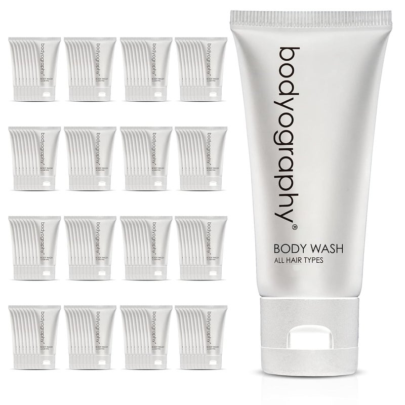 world amenities Bodyography blanc Bulk Body Wash 50 Count 14oz Vanilla White Tea Mini Travel Size Toiletries 100 Recyclable Tube with Flip Top Cap Hotel Amenities - Image 1