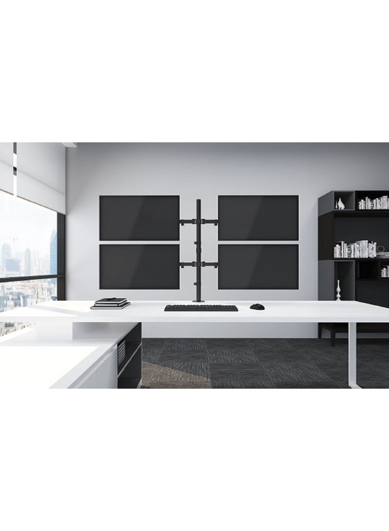 Skill Tech Skilltech SH C404 Quad Monitor Desk Mount for 13–32", Full Motion Adjustable Arms, 8kg per Screen, Max VESA 100×100, 460mm Extension, 880mm Height, Clamp Installation, Cable Management – Matte Black - Image 2