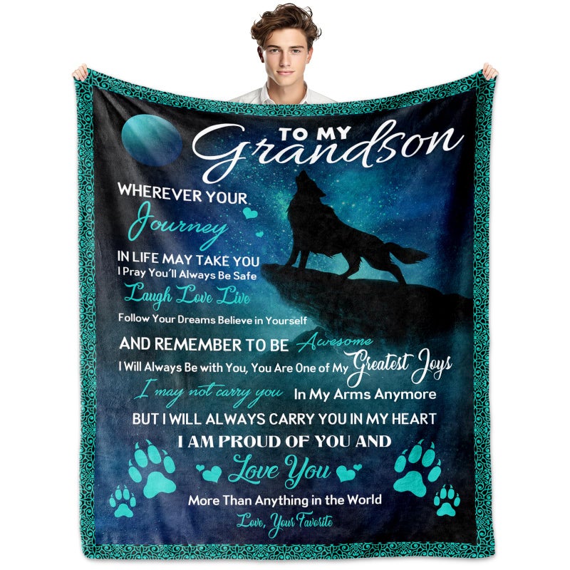 Yofipon Grandson Gifts from Grandma Gifts Grandson Blankets 60X50 Grandson Bday Gifts Xmas to My Grandson Grandson Gifts Grandson Blanket from Grandparents Grandson Graduation Gifts