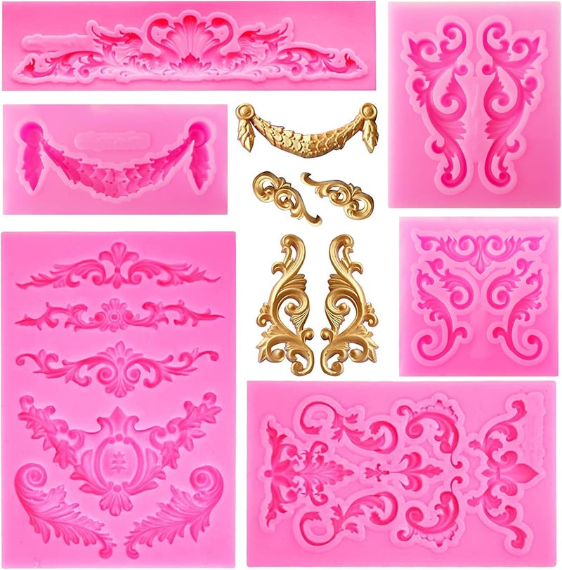 FMOACEN Baroque Style Silicone Molds, Curlicues Scroll Lace Fondant Molds, Vintage Relief Flower Mould Filigree 3D Clay Mold for Gummy Sugar Cookie Pastry Chocolate Mold for Clay Cupcake Topper Decor(6Pcs) - Image 1