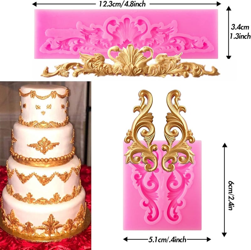 FMOACEN Baroque Style Silicone Molds, Curlicues Scroll Lace Fondant Molds, Vintage Relief Flower Mould Filigree 3D Clay Mold for Gummy Sugar Cookie Pastry Chocolate Mold for Clay Cupcake Topper Decor(6Pcs) - Image 3
