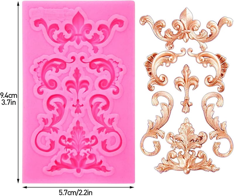 FMOACEN Baroque Style Silicone Molds, Curlicues Scroll Lace Fondant Molds, Vintage Relief Flower Mould Filigree 3D Clay Mold for Gummy Sugar Cookie Pastry Chocolate Mold for Clay Cupcake Topper Decor(6Pcs) - Image 2