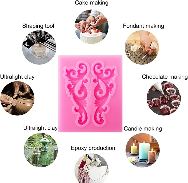 FMOACEN Baroque Style Silicone Molds, Curlicues Scroll Lace Fondant Molds, Vintage Relief Flower Mould Filigree 3D Clay Mold for Gummy Sugar Cookie Pastry Chocolate Mold for Clay Cupcake Topper Decor(6Pcs) - Image 5