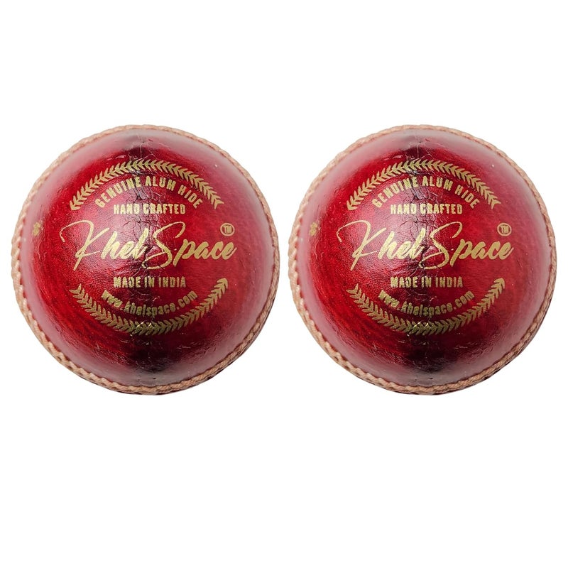KS-20 4 Piece Leather Cricket Ball | Hand-Stitched Professional Grade | Durable for Test, ODI, T20 & Practice Matches | Swing & Seam Optimized | Premium Shine & Consistent Bounce (2), Red