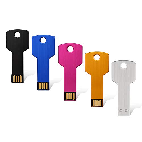 K&ZZ Key Shaped USB Flash Drive 5 Pack 32GB USB 2.0 Metal Thumb Drives Memory Stick Flash Drive Key (Black, Blue, Pink, Gold, Silver) - Image 1