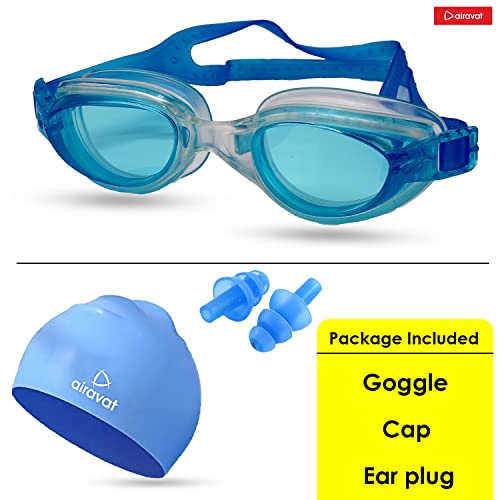 Airavat Swimming Kit, 0010 Swimming Set for Men & Women with Swimming Goggles Case, Swim Goggle, Earplugs & Swim Cap, Anti-Fog & UV Protected, High Elasticated with Silicone Material (Dark Blue) - Image 5