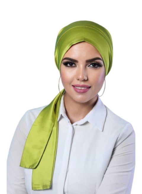 تربان حريمي ستان سادة قبعة حجاب برباط رأس مرن وأنيق للسيدات، عمامة نسائية للاستخدام اليومي والمناسبات،أخضرفاتح