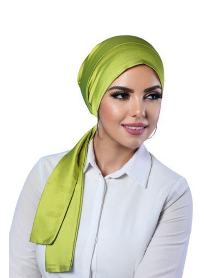Women's Plain Satin Turban Hijab Hat with Elastic Headband Elegant Ladies Turban for Daily and Occasion Use, Light Green