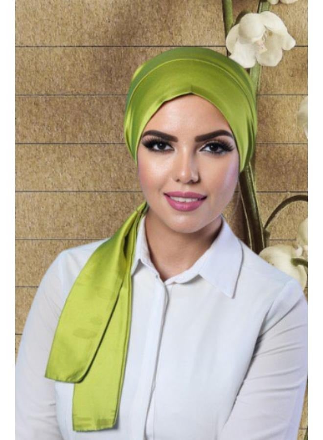 Women's Plain Satin Turban Hijab Hat with Elastic Headband Elegant Ladies Turban for Daily and Occasion Use, Light Green