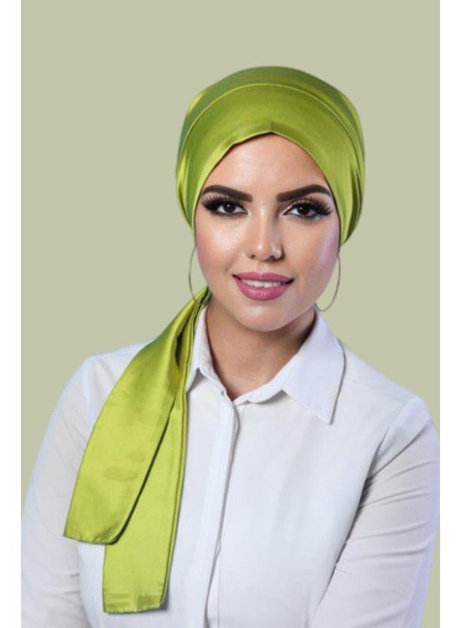 Women's Plain Satin Turban Hijab Hat with Elastic Headband Elegant Ladies Turban for Daily and Occasion Use, Light Green