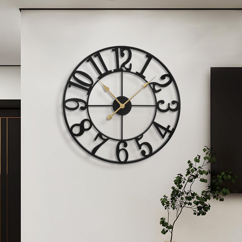 LEIKE Large Wall Clocks for Living Room,Silent,Non Ticking,Battery Operated Oversized Vintage Round Modern Metal Wall Clock for Bedroom,Farmhouse,Office Home Decor-24 Inch(Black-Arabic Number) - Image 5