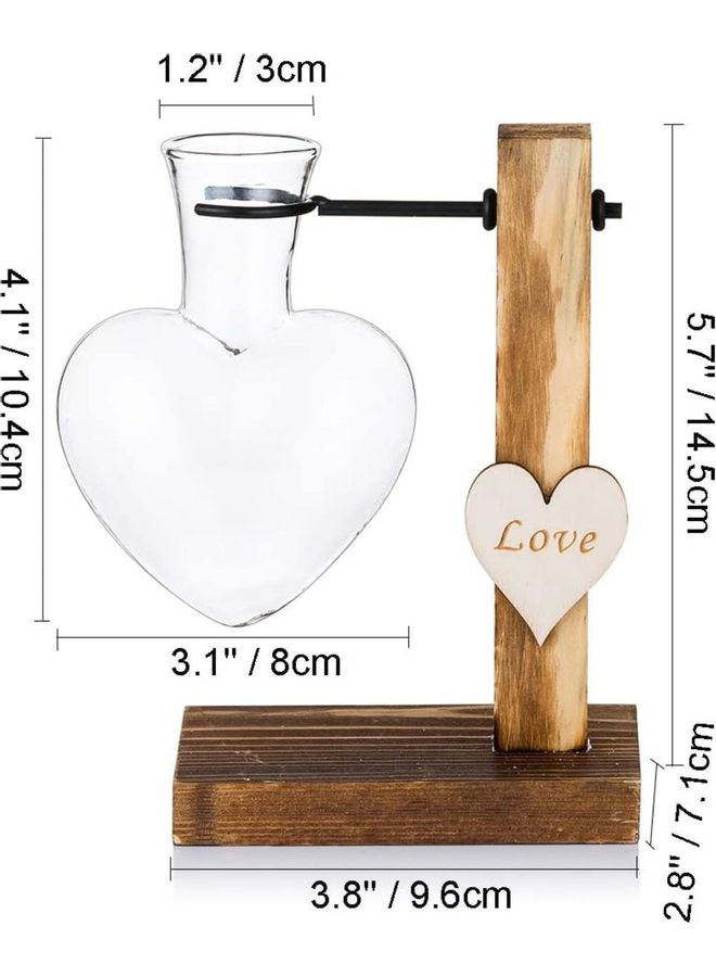 NIBEMINENT Single Heart Bud Vase Glass Plant With Wooden Stand Multicolour one size cm - Image 5
