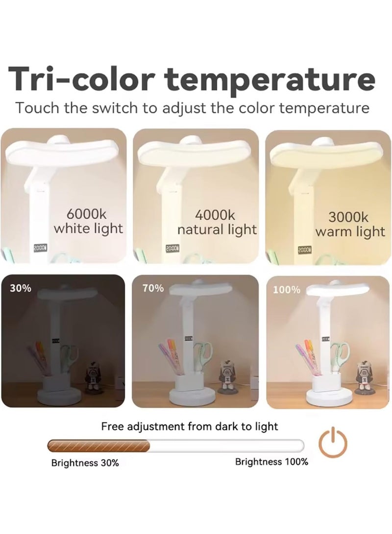 LED desk lamp with 3 light colors and digital time display. Comfortable lighting to protect the eyes. Foldable design with pencil case for office, study, and bedroom. - Image 3