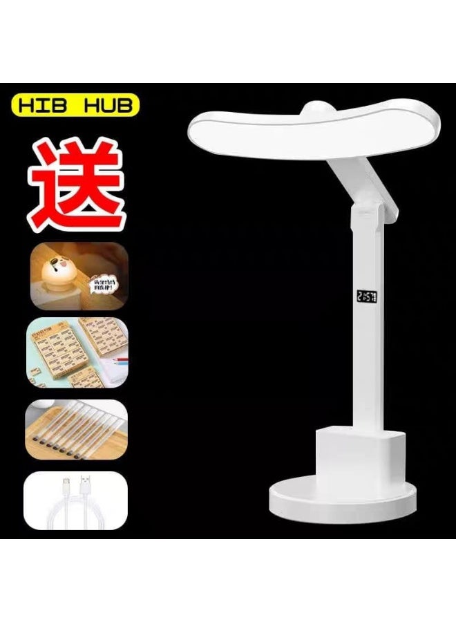 LED desk lamp with 3 light colors and digital time display. Comfortable lighting to protect the eyes. Foldable design with pencil case for office, study, and bedroom. - Image 2