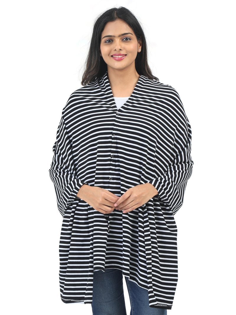 Kowsi Women Cotton Casual Style Soft Mother's Nursing & Feeding Shawl Feeding Cloak (Black Stripes) - Image 3