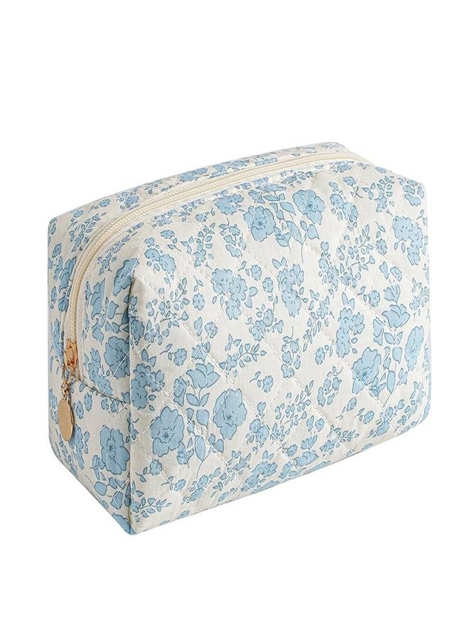 MAYCREATE® Fashion Makeup Bag Travel Makeup Pouch Blue Floral Soft Zipper Utility Zipper Pencil Pouch Gadget Stationeries Storage Tool Organizer Bag, 20.5x9x9.5cm - Image 1