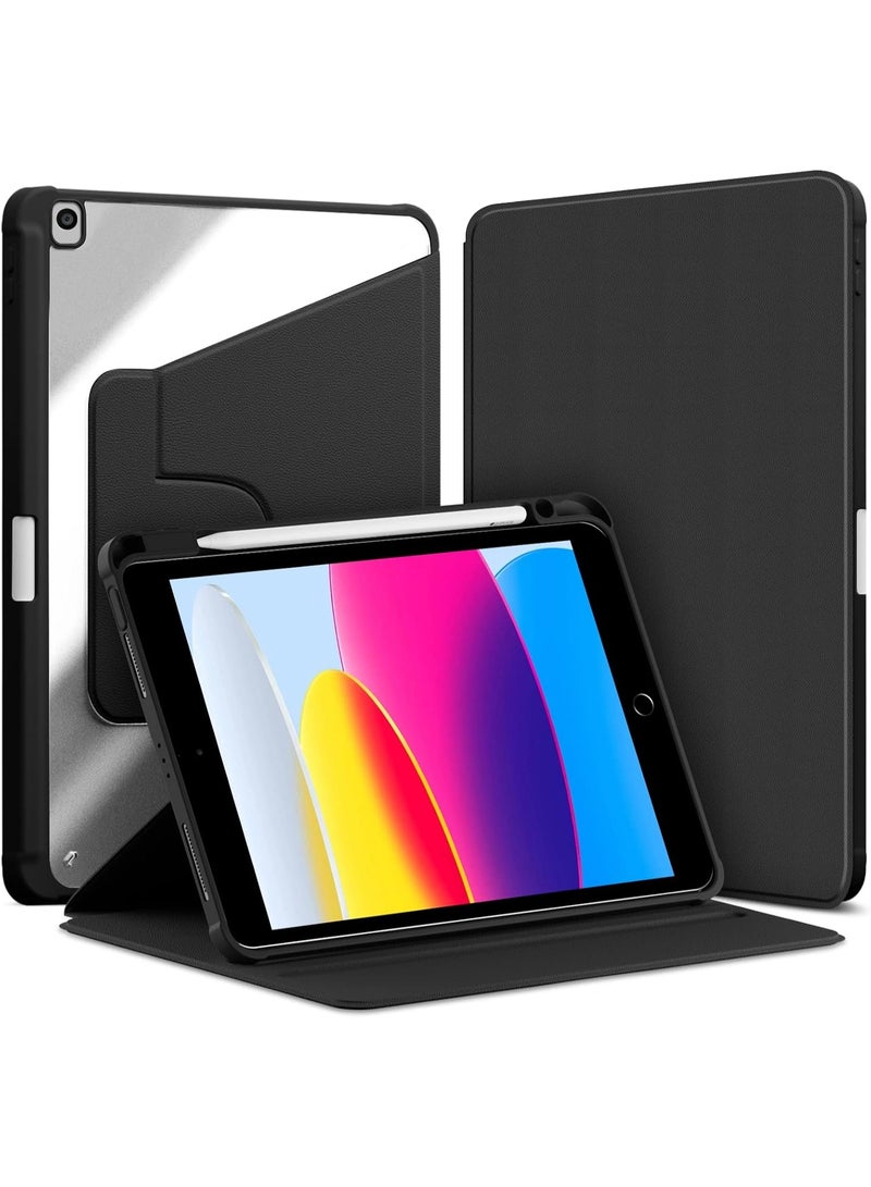 بوينوس Case for iPad Air 3rd 2019 10.5 with Pencil Holder, iPad Pro 10.5 / iPad 9th/8th/7th Generation 10.2 Inch Book Flip Cases 360° Rotating Stand Case with Transparent Back Cover, Black - Image 1