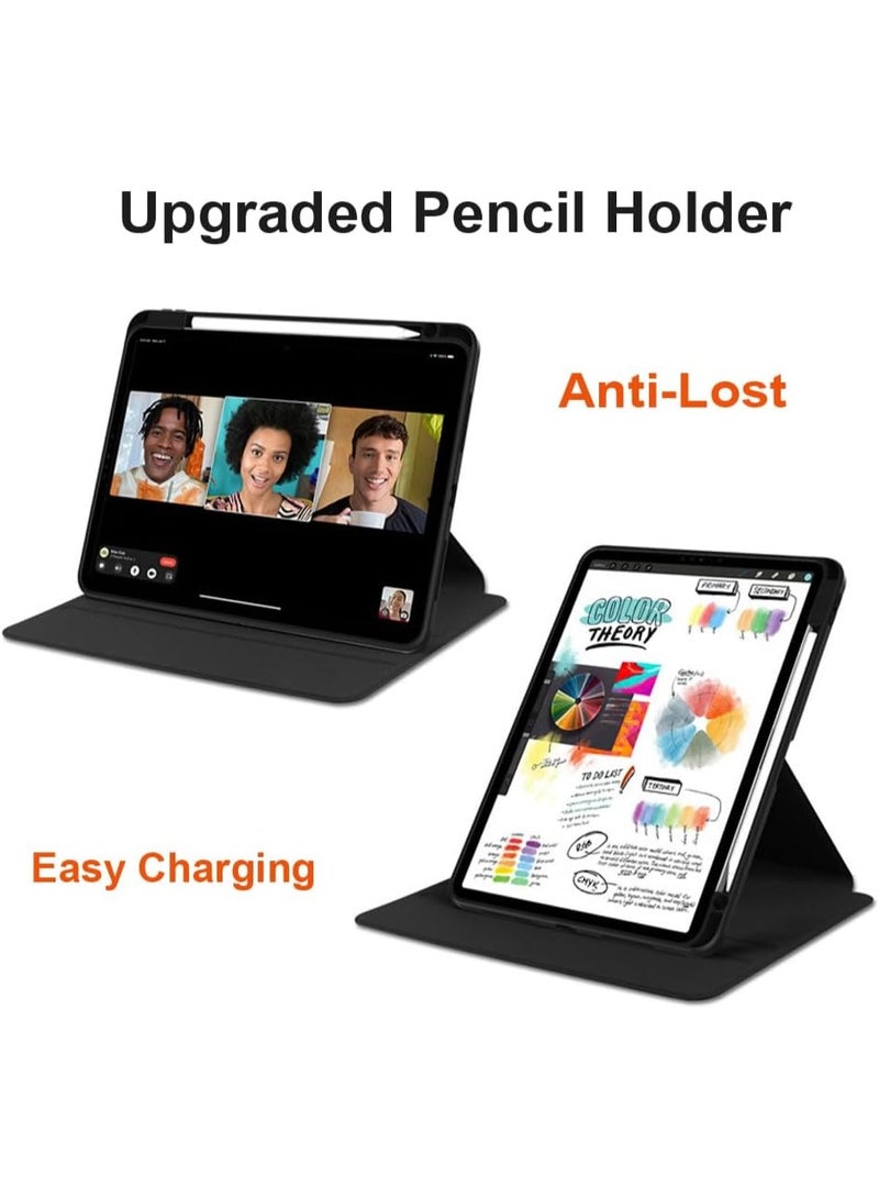 بوينوس Case for iPad Air 3rd 2019 10.5 with Pencil Holder, iPad Pro 10.5 / iPad 9th/8th/7th Generation 10.2 Inch Book Flip Cases 360° Rotating Stand Case with Transparent Back Cover, Black - Image 2
