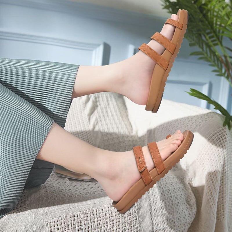 KuaiLu Womens Slides Sandals With Arch Support Comfort Plantar Fasciitis Yoga Mat Cushion Sandals Fashion Summer Beach Walking Adjustable Ladies Flat Orthotic Slip On Sandles Khaki Size 8.5 - Image 3