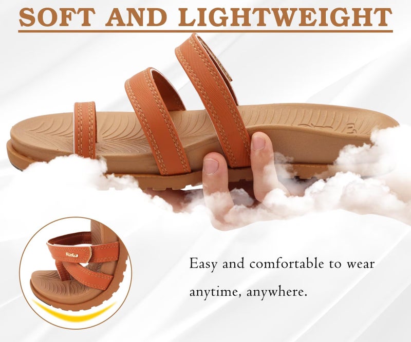 KuaiLu Womens Slides Sandals With Arch Support Comfort Plantar Fasciitis Yoga Mat Cushion Sandals Fashion Summer Beach Walking Adjustable Ladies Flat Orthotic Slip On Sandles Khaki Size 8.5 - Image 5