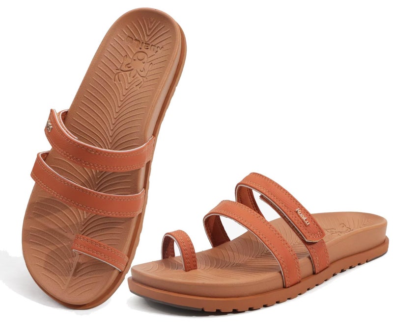 KuaiLu Womens Slides Sandals With Arch Support Comfort Plantar Fasciitis Yoga Mat Cushion Sandals Fashion Summer Beach Walking Adjustable Ladies Flat Orthotic Slip On Sandles Khaki Size 8.5 - Image 1