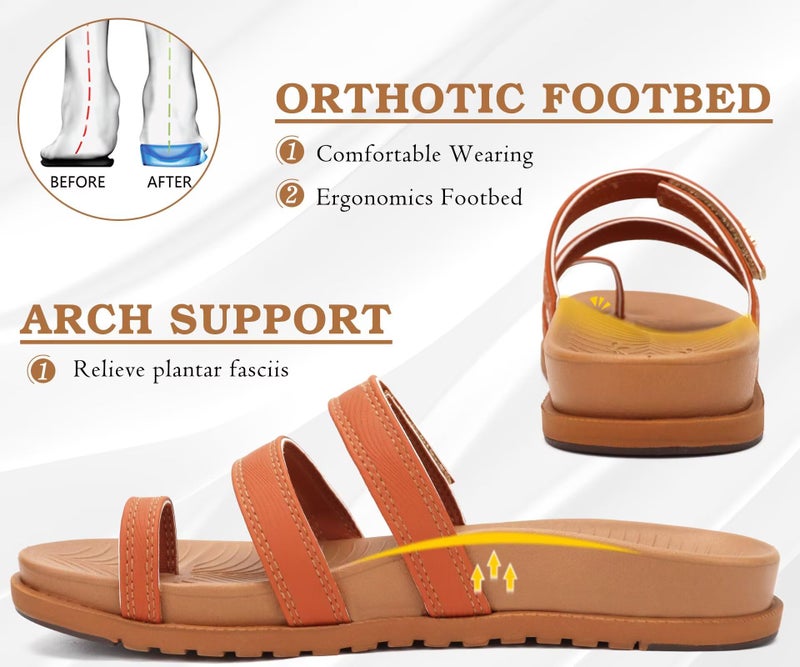 KuaiLu Womens Slides Sandals With Arch Support Comfort Plantar Fasciitis Yoga Mat Cushion Sandals Fashion Summer Beach Walking Adjustable Ladies Flat Orthotic Slip On Sandles Khaki Size 8.5 - Image 4