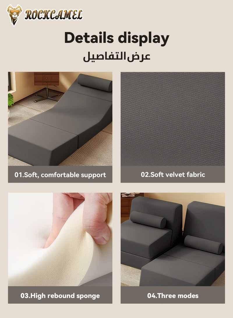ROCKCAMEL 3-in-1 Super Elastic Sofa, Convertible Bed/Backrest Chair/Backrest Sofa, Breathable Linen Fabric, Detachable And Washable, Multi-Function Folding Couch Bed for Apartment/Bedroom/Office, Grey - Image 2