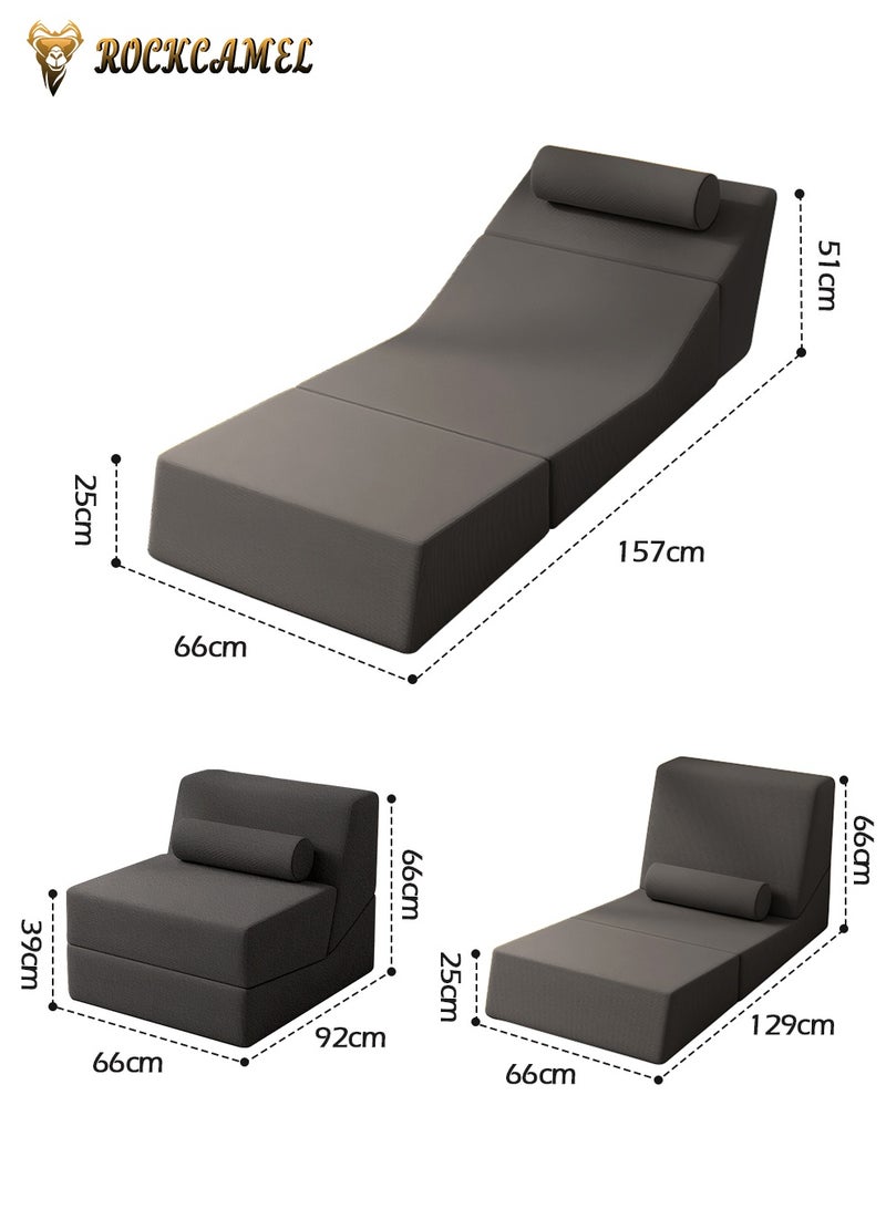 ROCKCAMEL 3-in-1 Super Elastic Sofa, Convertible Bed/Backrest Chair/Backrest Sofa, Breathable Linen Fabric, Detachable And Washable, Multi-Function Folding Couch Bed for Apartment/Bedroom/Office, Grey - Image 3