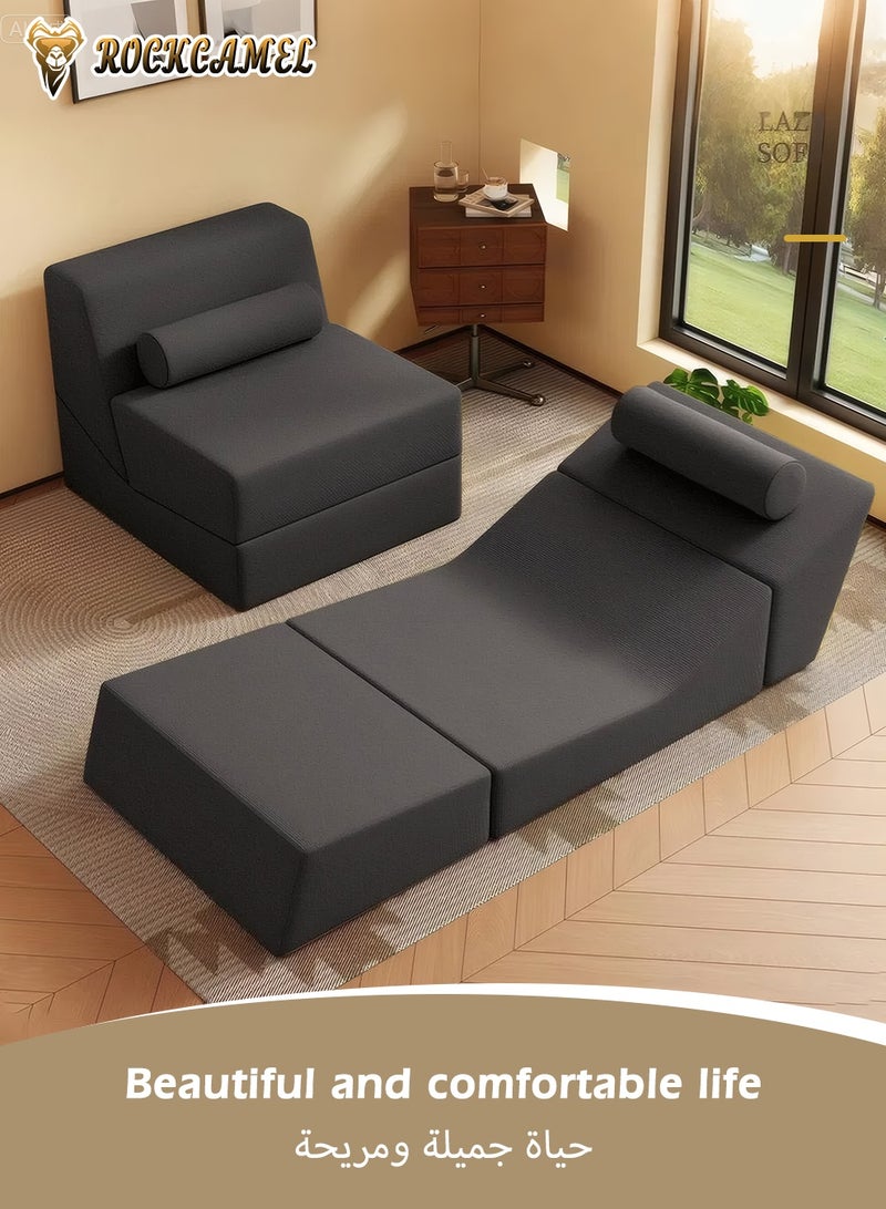 ROCKCAMEL 3-in-1 Super Elastic Sofa, Convertible Bed/Backrest Chair/Backrest Sofa, Breathable Linen Fabric, Detachable And Washable, Multi-Function Folding Couch Bed for Apartment/Bedroom/Office, Grey - Image 4