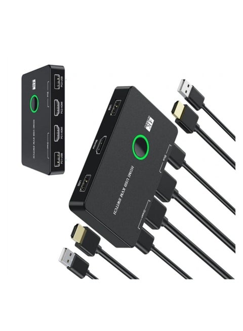 KVM Switch, KVM Switch 1 Monitors 2 Computers, KVM Switches HDMI for 2 Computers Share 1 Monitor, Supports 4K @60 Hz, 2 HDMI Cables and 2 USB Cables Included