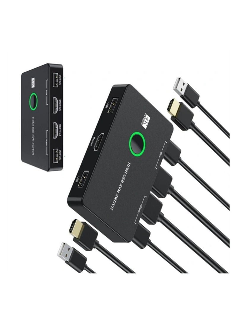 KVM Switch, KVM Switch 1 Monitors 2 Computers, KVM Switches HDMI for 2 Computers Share 1 Monitor, Supports 4K @60 Hz, 2 HDMI Cables and 2 USB Cables Included