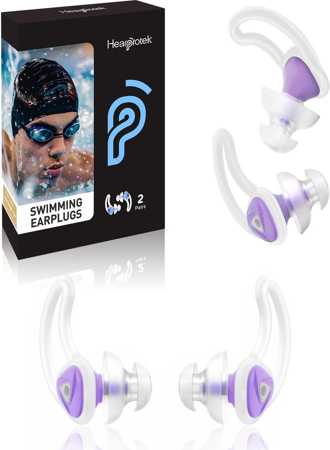 Hearprotek Ear Plugs for Swimming-2 Pairs Soft Silicone Reusable Waterproof Earplugs for Adults & Men Women, Custom Fit for Swimmers Ear, Pool, Beach, Snorkeling, Surfing, Kickboard Training(Purple) - Image 1