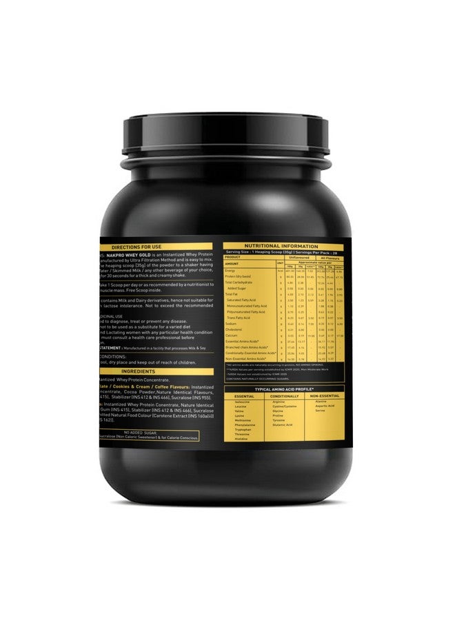 NAKPRO Gold Whey Protein Concentrate 80%, 1kg Unflavoured, Jar | 28g Protein, 6.2g BCAA | Trustified Certified 100% Authentic Supplement Powder & No Adulteration | Fast Absorbing Whey Protein Powder - Image 2