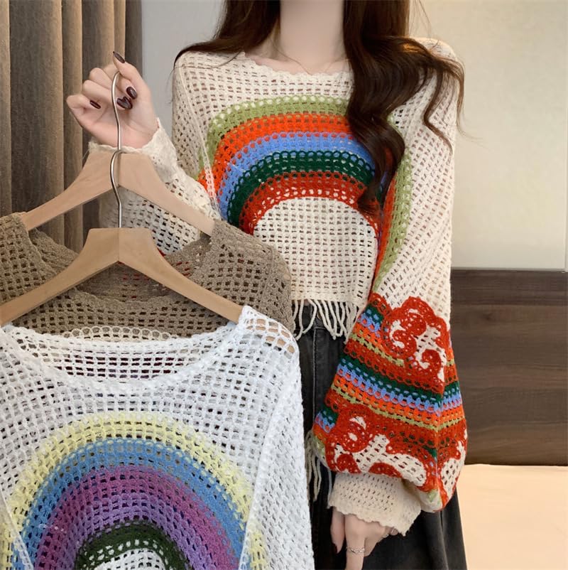 ICW Women Multicolour Hollow Out Batwing Sleeves Crochet Cape Poncho Bohemian Tassel Crop Top Dn13 (Fit to 32-38 Inch Bust) (in, Alpha, M, Regular, Pattern 2) - Image 2