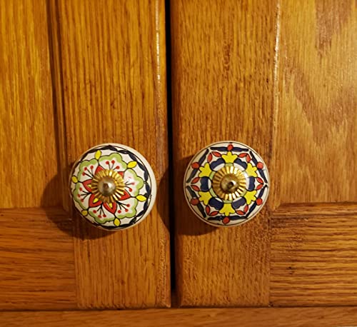 Craft Trade Knobs for Cabinets and Drawers Assorted Mandala Vintage Ceramic Colorful Kitchen Furniture Pull Handles Cabinets Cupboard for Wardrobe Home - Pack of 6 - Image 5