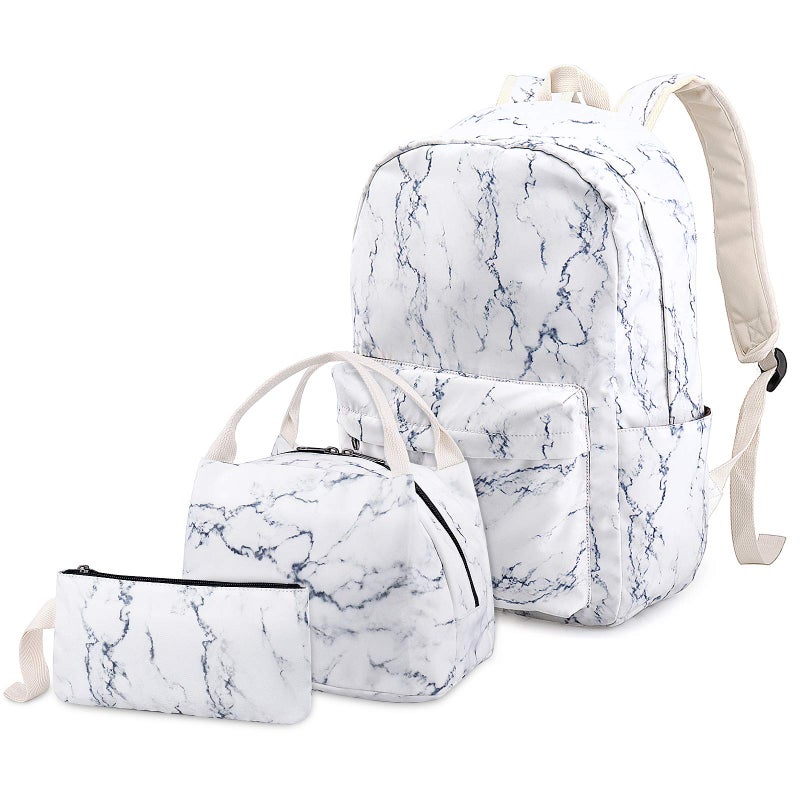 FEWOFJ Teen Girls Marble School Backpack School Bag Bookbags with Lunch Box Pencil Case