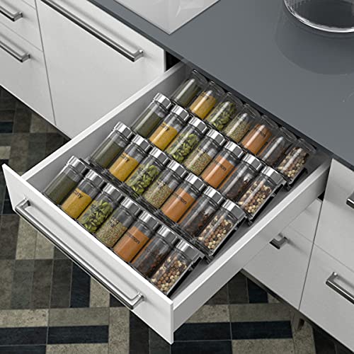 Delavala Spice Rack Drawer Drawer Organiser System from, Extendible Acrylic Kitchen Shelf, Spice Stairs, Spice Insert Drawer, for Kitchen, Worktop, Cupboard, Shelf - Black - Image 1